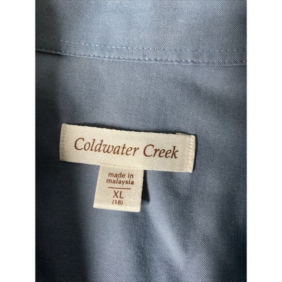 Coldwater Creek Wrinkle Free Big Button Shirt XL 18 Blue Collared Long Sleeve - Picture 2 of 9